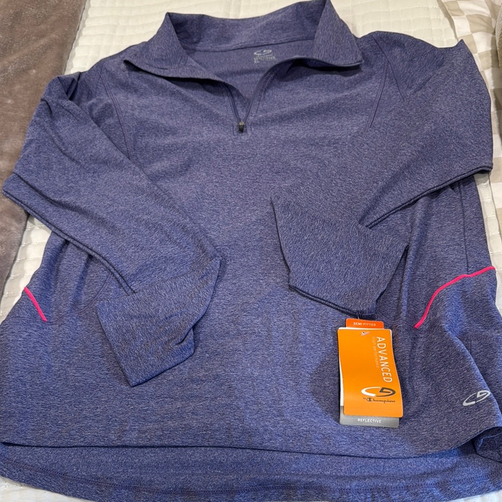 Champion Blue Zip Up Sweater Athletic Style